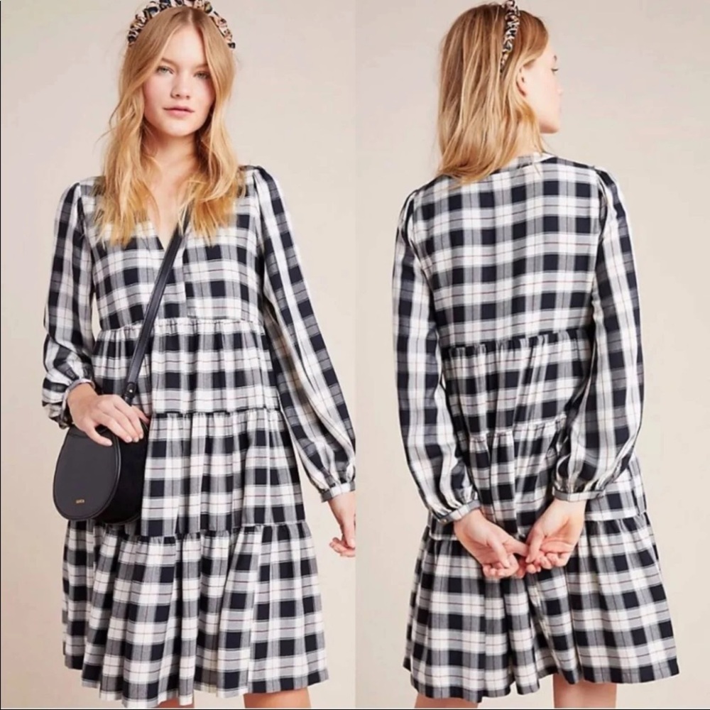 NWOT Maeve Anthropologie Plaid Tiered Dress SzL L